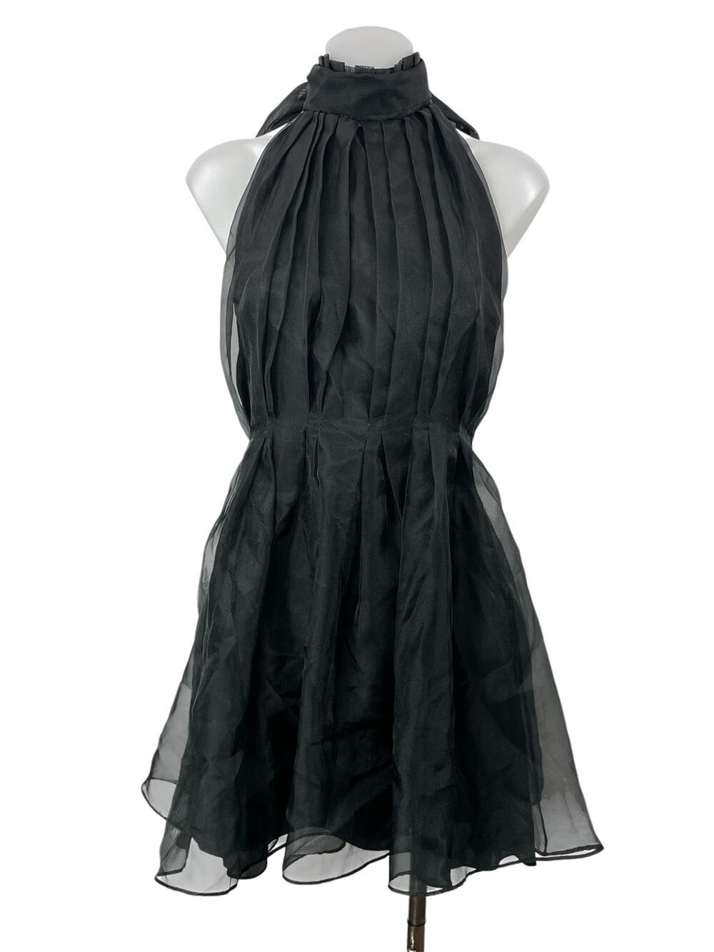 Zara Black Organza Halter Tie Sleeveless Pleated Fit & Flare Mini Dress Size M